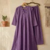 Mul Cotton V-Neck Pleated Kurti with Pants Set | Hand Mirror Work Co-ord Suit (Sizes M to 6XL) - Image 3