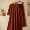 Mul Cotton V-Neck Pleated Kurti with Pants Set | Hand Mirror Work Co-ord Suit (Sizes M to 6XL) - Image 4