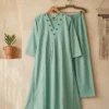 Mul Cotton V-Neck Pleated Kurti with Pants Set | Hand Mirror Work Co-ord Suit (Sizes M to 6XL) - Image 8