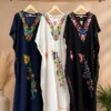 Multicolor Kashmiri Floral Embroidered Rayon Kaftan Kurti Dress | Free Size (Up to 56" Bust) - Image 2