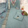 Muskan Crush Silk Kurti Pant Set with Zari Border Dupatta | Heavy Hand Embroidered V-Neck 3-Piece Festive Salwar Suit for Women (S to 3XL)