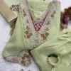 Muskan Crush Silk Kurti Pant Set with Zari Border Dupatta | Heavy Hand Embroidered V-Neck 3-Piece Festive Salwar Suit for Women (S to 3XL) - Image 11