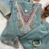 Muskan Crush Silk Kurti Pant Set with Zari Border Dupatta | Heavy Hand Embroidered V-Neck 3-Piece Festive Salwar Suit for Women (S to 3XL) - Image 3