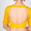 Mustard Yellow Silk Readymade Saree Blouse – Broad Square Neck Cut-Out Back Designer Crop Top - Image 2