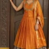 Narayanpet Handloom Lehenga with Maggam Work Yoke & Dupatta