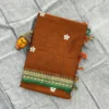 Narayanpet Pure Cotton Saree with Embroidered Flower Butta | Temple Zari Border Handloom Saree with Running Blouse (6.2M) - Image 14