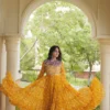 Navratri Special Bandhani Print Georgette Anarkali Gown with Kutchi Patchwork & Mirror Detailing | 12 Meter Heavy Flair Festive Gown - Image 3