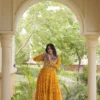 Navratri Special Bandhani Print Georgette Anarkali Gown with Kutchi Patchwork & Mirror Detailing | 12 Meter Heavy Flair Festive Gown - Image 4