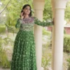 Navratri Special Bandhani Print Georgette Anarkali Gown with Kutchi Patchwork & Mirror Detailing | 12 Meter Heavy Flair Festive Gown - Image 5
