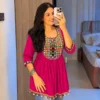 Navratri Special Gamthi Work Short Kurti for Women – Heavy Rayon Peplum Tunic with Real Mirror & Kodi Lace (M to XXL)