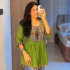 Navratri Special Gamthi Work Short Kurti for Women – Heavy Rayon Peplum Tunic with Real Mirror & Kodi Lace (M to XXL) - Image 3