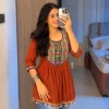 Navratri Special Gamthi Work Short Kurti for Women – Heavy Rayon Peplum Tunic with Real Mirror & Kodi Lace (M to XXL) - Image 5