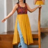 Navratri Special Mirror Work Georgette High-Slit Kurti | Sleeveless Festive Flared Long Kurta