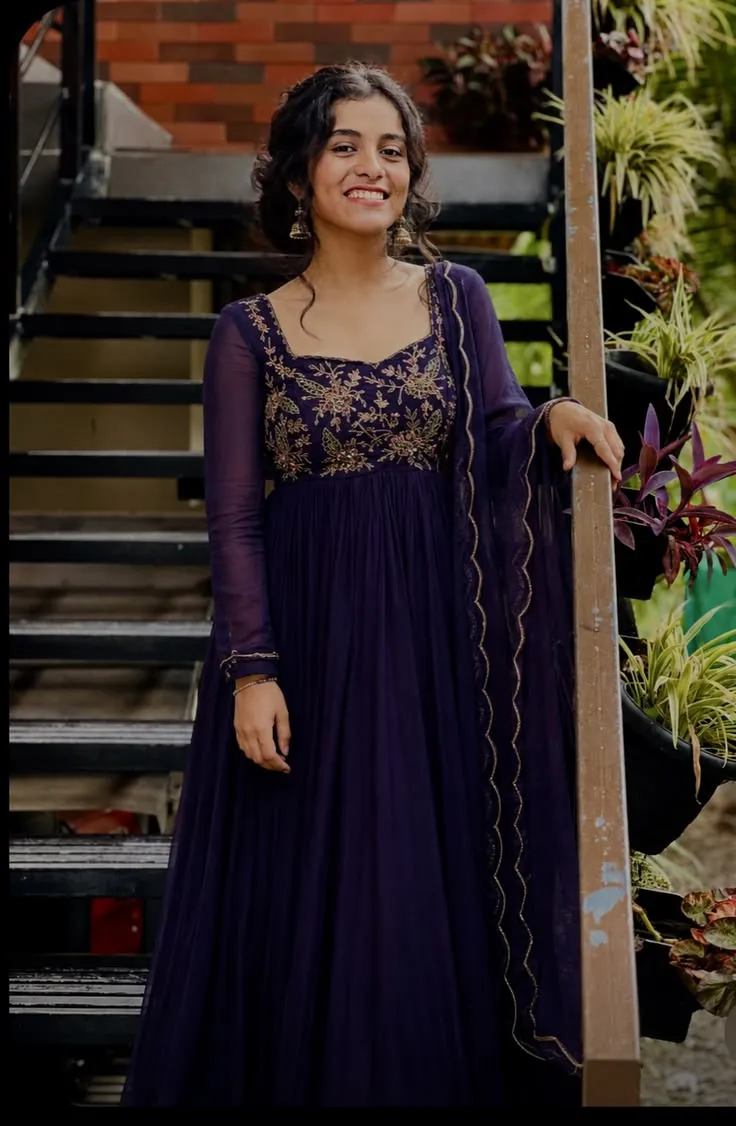 Navy Blue Georgette Embroidered Anarkali Suit | Designer Party Wear Long Gown