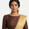 Navy Blue Silk Boat Neck Blouse | Minimalist Plain Raw Silk Saree Blouse with Back Hooks – Ready to Wear