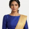 Navy Blue Silk Boat Neck Blouse | Minimalist Plain Raw Silk Saree Blouse with Back Hooks – Ready to Wear - Image 2