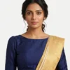 Navy Blue Silk Boat Neck Blouse | Minimalist Plain Raw Silk Saree Blouse with Back Hooks – Ready to Wear - Image 3