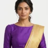 Navy Blue Silk Boat Neck Blouse | Minimalist Plain Raw Silk Saree Blouse with Back Hooks – Ready to Wear - Image 5