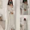Off-White Georgette Kurti Pant Set with Sequence Moti Dupatta
