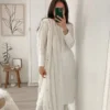 Off-White Georgette Kurti Pant Set with Sequence Moti Dupatta - Image 2