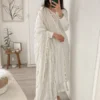 Off-White Georgette Kurti Pant Set with Sequence Moti Dupatta - Image 4