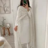 Off-White Georgette Kurti Pant Set with Sequence Moti Dupatta - Image 5
