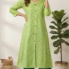 Office Wear Pure Cotton A-Line Long Kurti with Button Down Slit