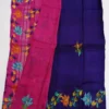 Original Hand Painted Mangalagiri Pattu Dying Saree – 50K Small Zari Border Silk Saree with Grand Hand Paint Pallu & Contrast Blouse - Image 10