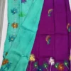 Original Hand Painted Mangalagiri Pattu Dying Saree – 50K Small Zari Border Silk Saree with Grand Hand Paint Pallu & Contrast Blouse - Image 12