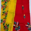 Original Hand Painted Mangalagiri Pattu Dying Saree – 50K Small Zari Border Silk Saree with Grand Hand Paint Pallu & Contrast Blouse - Image 15