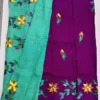 Original Hand Painted Mangalagiri Pattu Dying Saree – 50K Small Zari Border Silk Saree with Grand Hand Paint Pallu & Contrast Blouse - Image 16