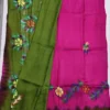 Original Hand Painted Mangalagiri Pattu Dying Saree – 50K Small Zari Border Silk Saree with Grand Hand Paint Pallu & Contrast Blouse - Image 6