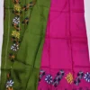 Original Hand Painted Mangalagiri Pattu Dying Saree – 50K Small Zari Border Silk Saree with Grand Hand Paint Pallu & Contrast Blouse - Image 7