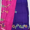 Original Hand Painted Mangalagiri Pattu Dying Saree – 50K Small Zari Border Silk Saree with Grand Hand Paint Pallu & Contrast Blouse - Image 8