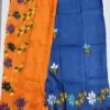 Original Hand Painted Mangalagiri Pattu Dying Saree – 50K Small Zari Border Silk Saree with Grand Hand Paint Pallu & Contrast Blouse - Image 9