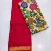 Original Handloom Mangalagiri Pattu Saree – Traditional Nizam Zari Border with Extra Kalahasthi Pen Kalamkari Blouse - Image 3