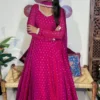 Party Wear Floor-Length Gown with Dupatta – Real Mirror & Pearl Lace Neck with 4-Meter Flair (Sizes S–3XL) - Image 3