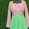 Pink & Mint Green Embroidered Anarkali Suit | Designer Party Wear Georgette Long Gown - Image 2
