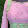 Pink & Mint Green Embroidered Anarkali Suit | Designer Party Wear Georgette Long Gown - Image 3