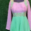 Pink & Mint Green Embroidered Anarkali Suit | Designer Party Wear Georgette Long Gown - Image 5