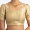 Plain Raw Silk Readymade Saree Blouse with Pleated Puff Sleeves & Deep Round Back