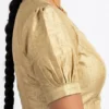Plain Raw Silk Readymade Saree Blouse with Pleated Puff Sleeves & Deep Round Back - Image 2