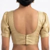 Plain Raw Silk Readymade Saree Blouse with Pleated Puff Sleeves & Deep Round Back - Image 3