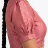 Plain Raw Silk Readymade Saree Blouse with Pleated Puff Sleeves & Deep Round Back - Image 4