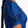 Plain Raw Silk Readymade Saree Blouse with Pleated Puff Sleeves & Deep Round Back - Image 5