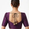 Plain Raw Silk Readymade Saree Blouse with Sweetheart Neck & Cutout Back Tassels