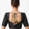 Plain Raw Silk Readymade Saree Blouse with Sweetheart Neck & Cutout Back Tassels - Image 2