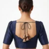 Plain Raw Silk Readymade Saree Blouse with Sweetheart Neck & Cutout Back Tassels - Image 3