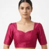 Plain Raw Silk Readymade Saree Blouse with Sweetheart Neck & Cutout Back Tassels - Image 4