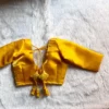 Plain Yellow Raw Silk Sweetheart Blouse with Elbow Sleeves | Ready to Wear Back Dori Saree Blouse - Image 5